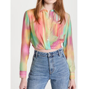 Le Superbe Sunset Tower Tuck cropped button down Shirt in Varigated skies size 6